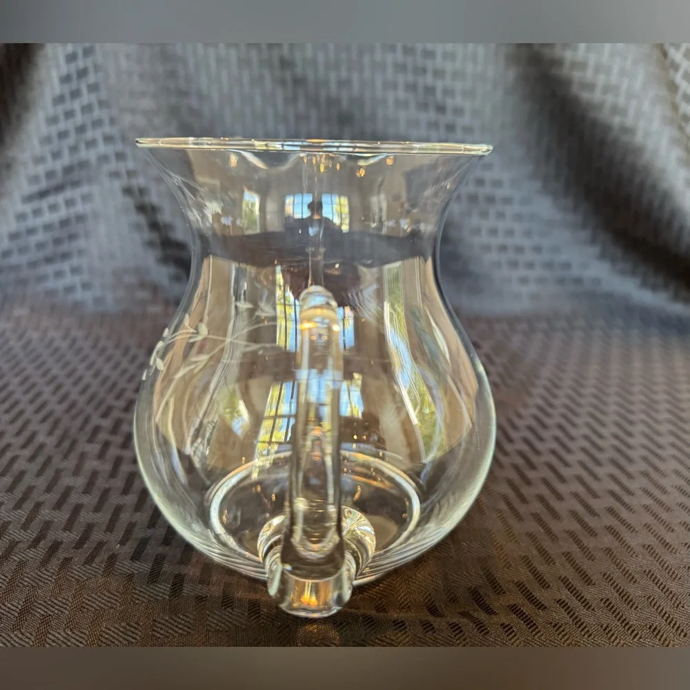 Princess House Heritage Crystal Glass Pitcher Etched Floral 30 oz 5.5” NWOT